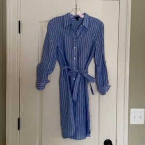 AT linen button front dress with tie